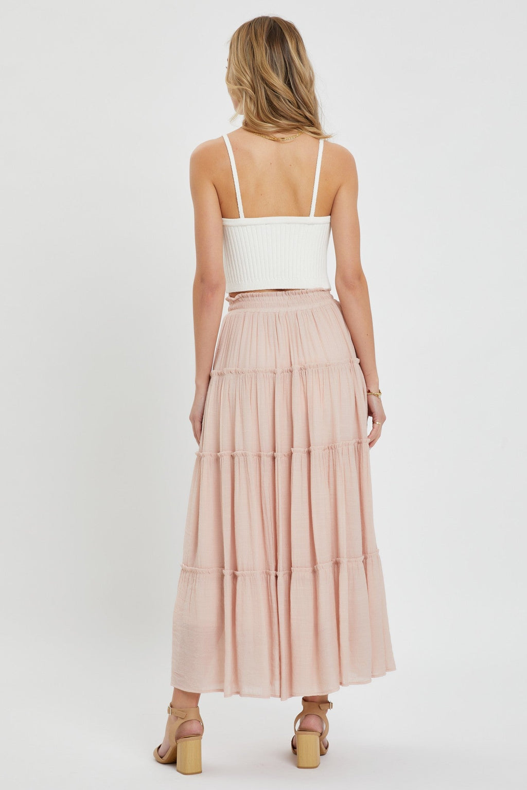 Casual Pull On Elastic Waist Tiered Maxi Skirt