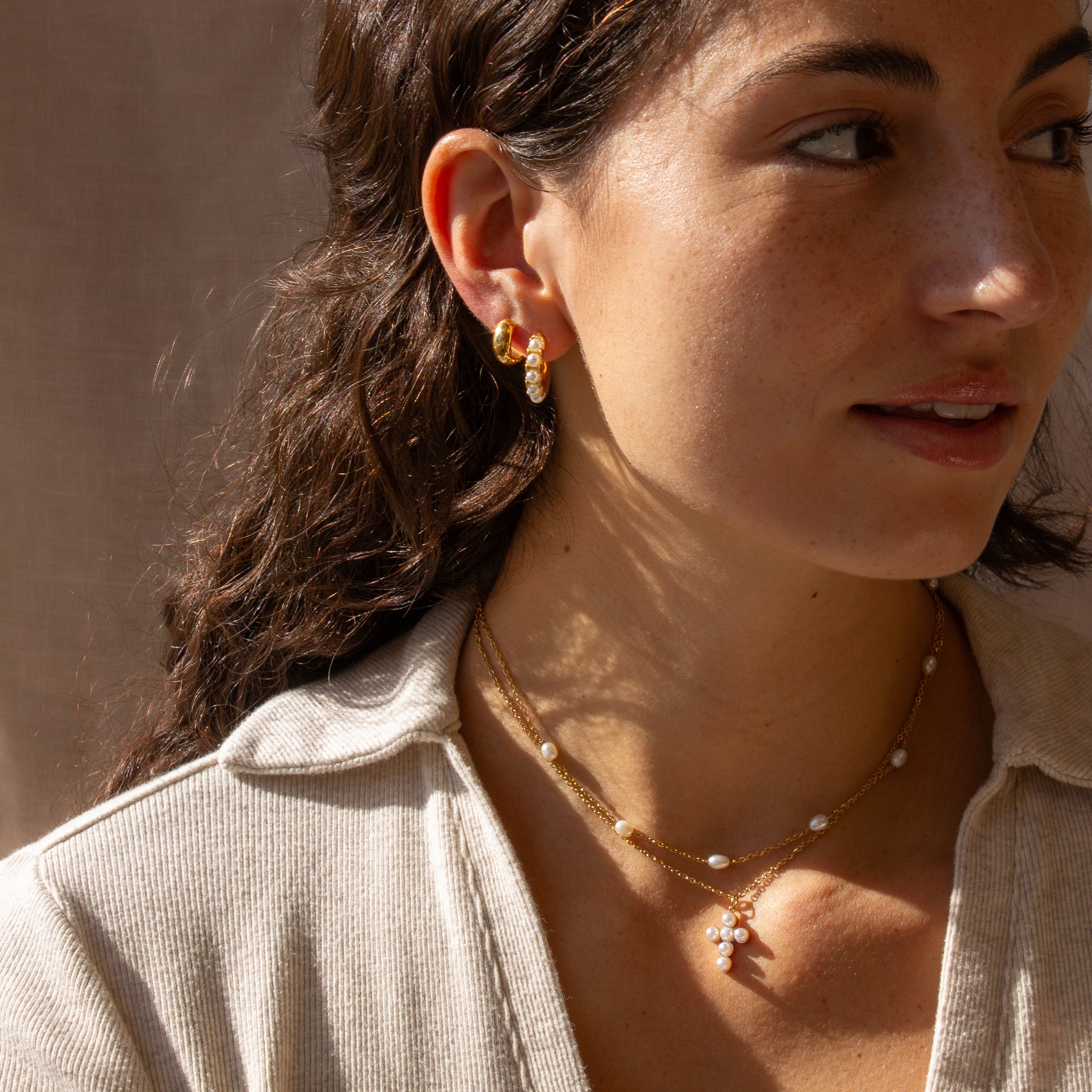 Gracie Pearl Hoop Earrings