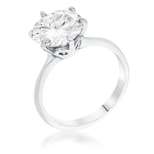 3.5 Carat CZ Rhodium Classic Solitaire Ring