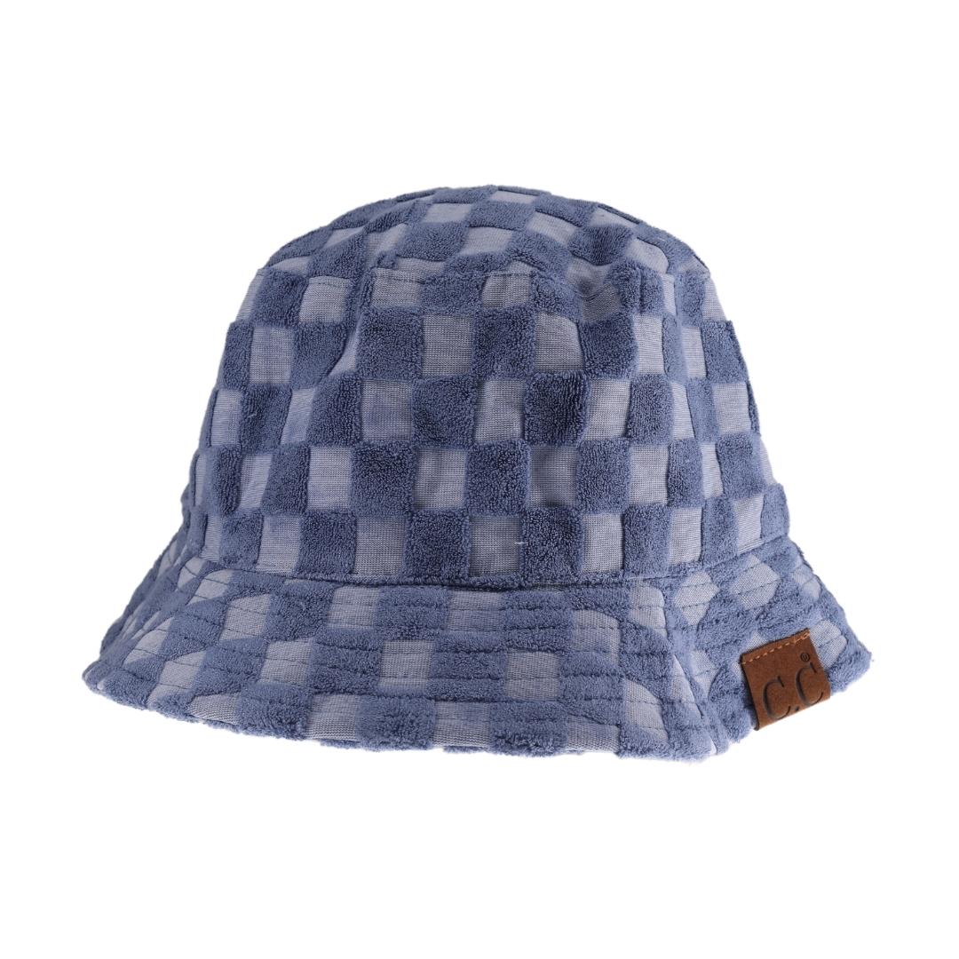 Checkered Pattern Terry Cloth C.C Bucket Hat for Women