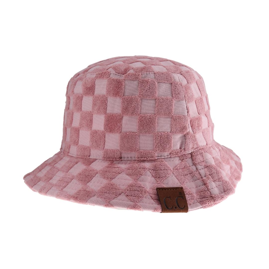 Checkered Pattern Terry Cloth C.C Bucket Hat for Women