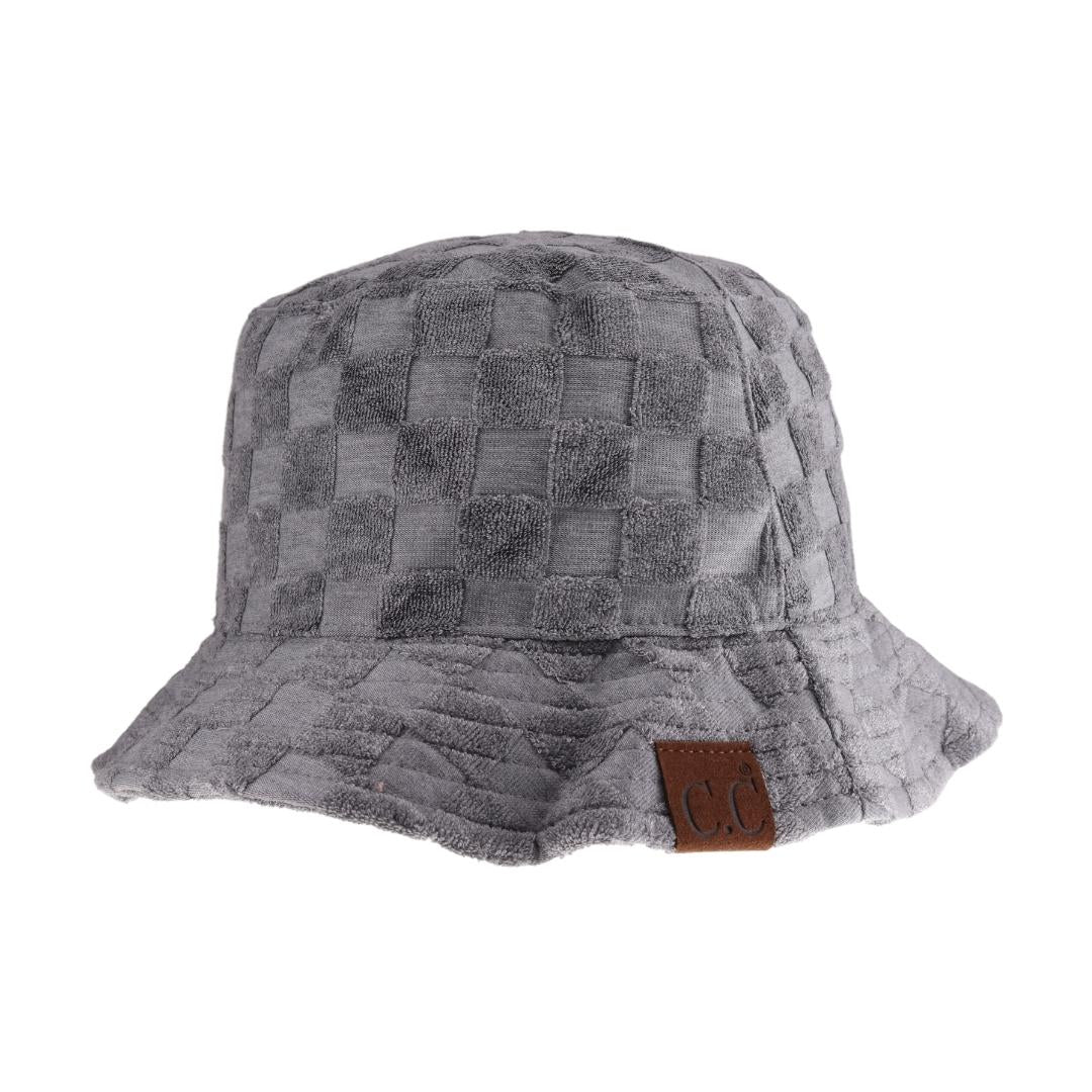 Checkered Pattern Terry Cloth C.C Bucket Hat for Women
