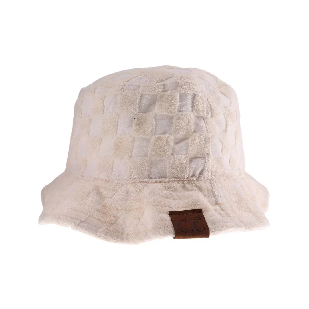 Checkered Pattern Terry Cloth C.C Bucket Hat for Women